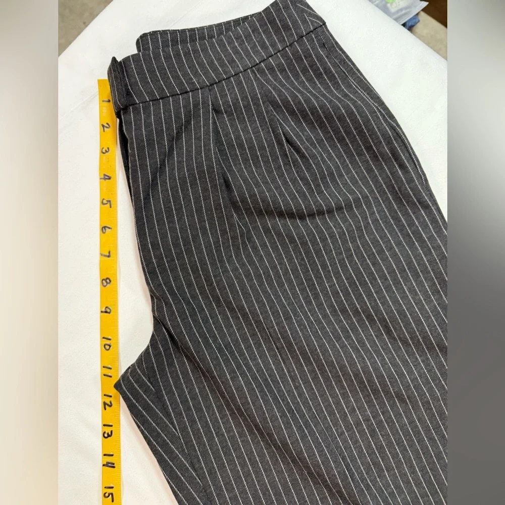 OPEN EDIT Gray pinstriped wide leg pleated front pants size S - Picture 15 of 16